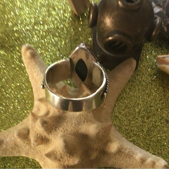 NWOT Larimar and sterling ornate thick band ring 925 - Picture 4 of 8